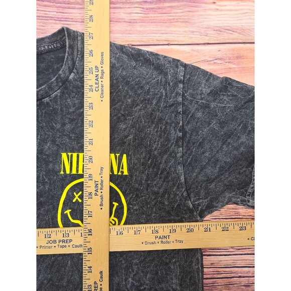 Nirvana Washed Black T-Shirt Large Yellow Smiley Logo Graphic Design - Picture 7 of 7